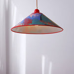 Modern Creative Cone Oil Painting Iron Fabric 1-Light Pendant Light For Living Room