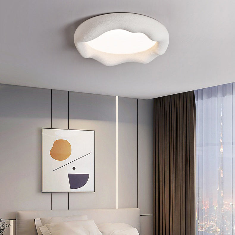 Modern Minimalist Cream Round Iron Fiberglass LED Flush Mount Ceiling Light For Living Room