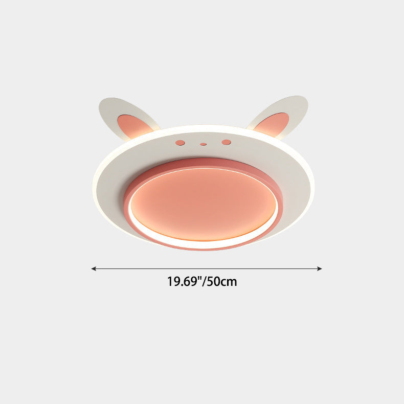 Modern Simplicity Kids Iron Acrylic Rabbit Round LED Flush Mount Ceiling Light For Bedroom