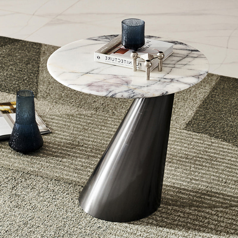 Modern Minimalist Round Marble Stainless Steel End Table 1-Tier For Living Room