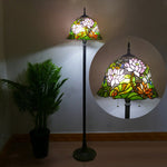 Traditional Tiffany Stained Glass Daisy Dragonfly Shade 2-Light Standing Floor Lamp For Bedroom