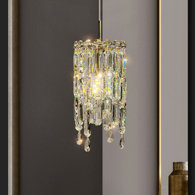 Modern Art Deco Cylinder Hardware Crystal 1-Light Pendant Light For Living Room