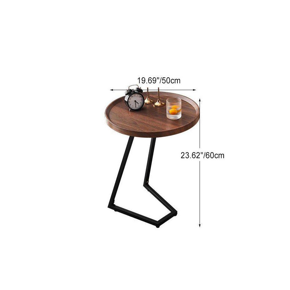 Modern Minimalist Imitation Walnut Grain Round Tray Top End Table For Living Room