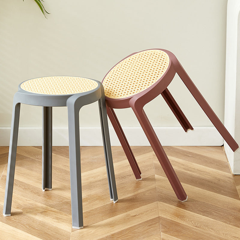 Contemporary Scandinavian Weaving PP Round Stool Dining Chair Backless Stackable For Dining Room