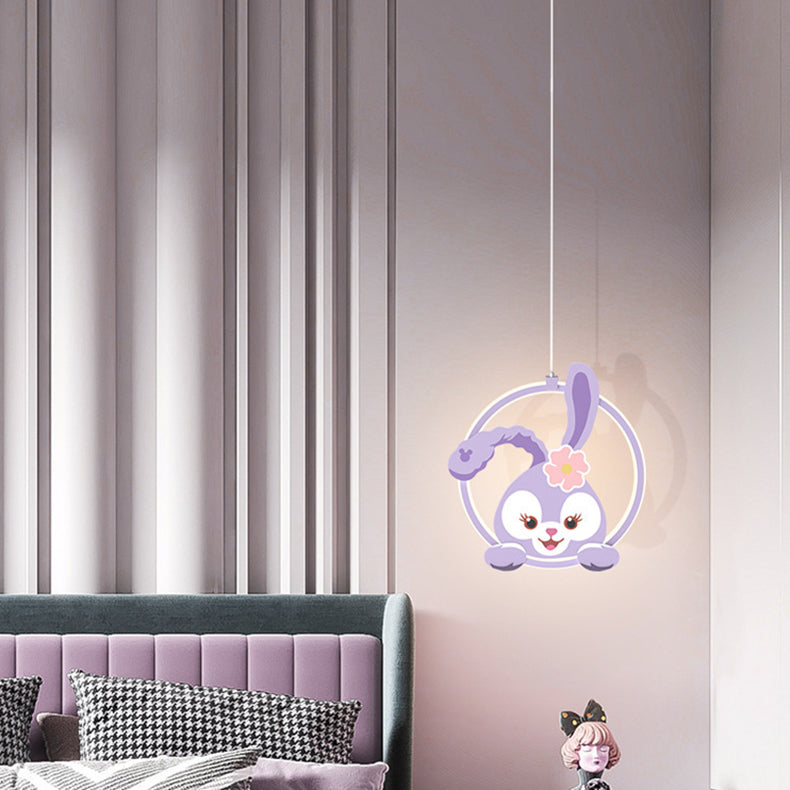 Contemporary Creative Kids Iron Aluminum Acrylic Circle StellaLou Rabbit LED Pendant Light For Bedroom