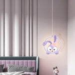 Contemporary Creative Kids Iron Aluminum Acrylic Circle StellaLou Rabbit LED Pendant Light For Bedroom