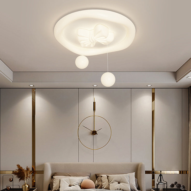 Contemporary Creative Kids Round Bow Orb Iron Rolled Plastic LED Flush Mount Ceiling Light For Bedroom