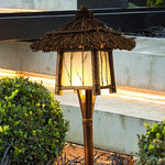 Traditional Rustic Four Corner House Bamboo Steel LED Outdoor Landscape Light For Garden