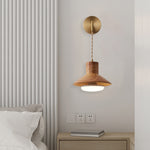 Traditional Japanese Round Mushroom Shape Wood 1-Light Wall Sconce Lamp For Bedroom