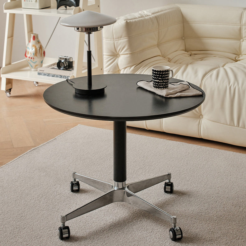 Contemporary Simplicity MDF Round Coffee Table Height Adjustable Tilt Caster For Living Room