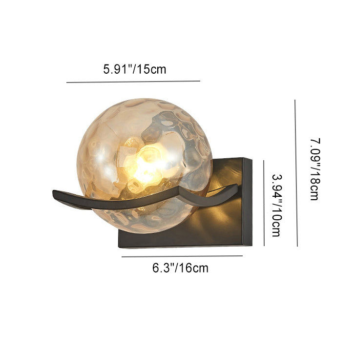 Modern Simplicity Iron Water Pattern Glass Ball Shade 1-Light Wall Sconce Lamp For Bedroom