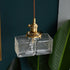 Contemporary Vintage Rectangular Square Draped Glass Brass 1-Light Pendant Light For Living Room