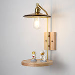 Traditional Vintage Round Wood Iron Glass 1-Light Wall Sconce Lamp For Bedroom