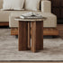 Traditional Vintage Round Rectangle Cross Base Natural Travertine Wood Coffee Table For Living Room