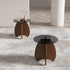 Contemporary Retro Geometric Oval Tempered Glass Wood Base End Table For Living Room