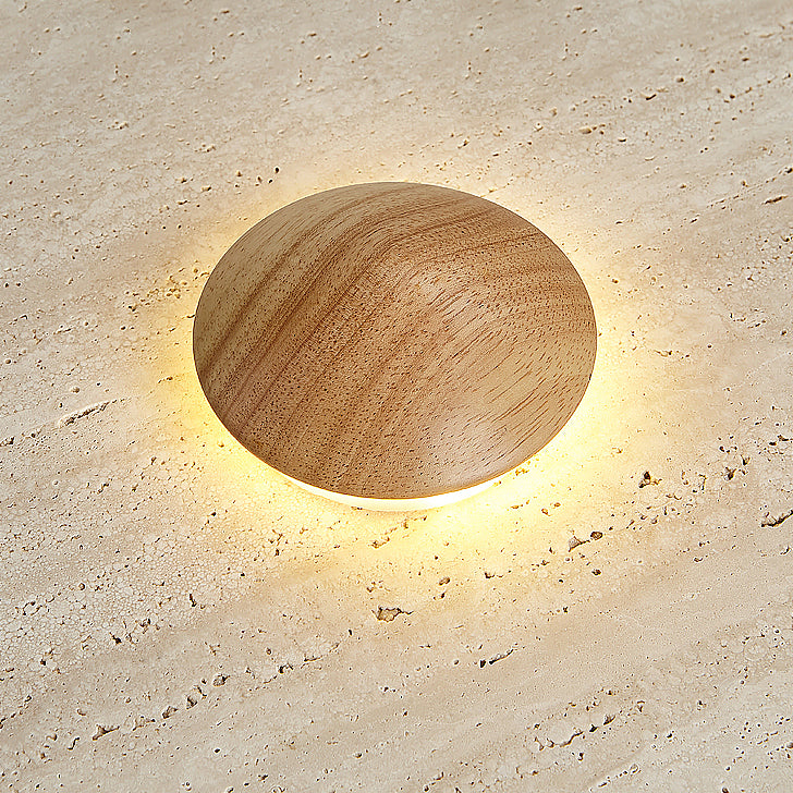 Traditional Japanese Yellow Travertine Disc Shade Wood Grain LED Flush ...