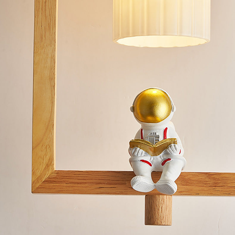 Contemporary Scandinavian Cylinder Spaceman Wood Glass 1-Light Pendant Light For Dining Room