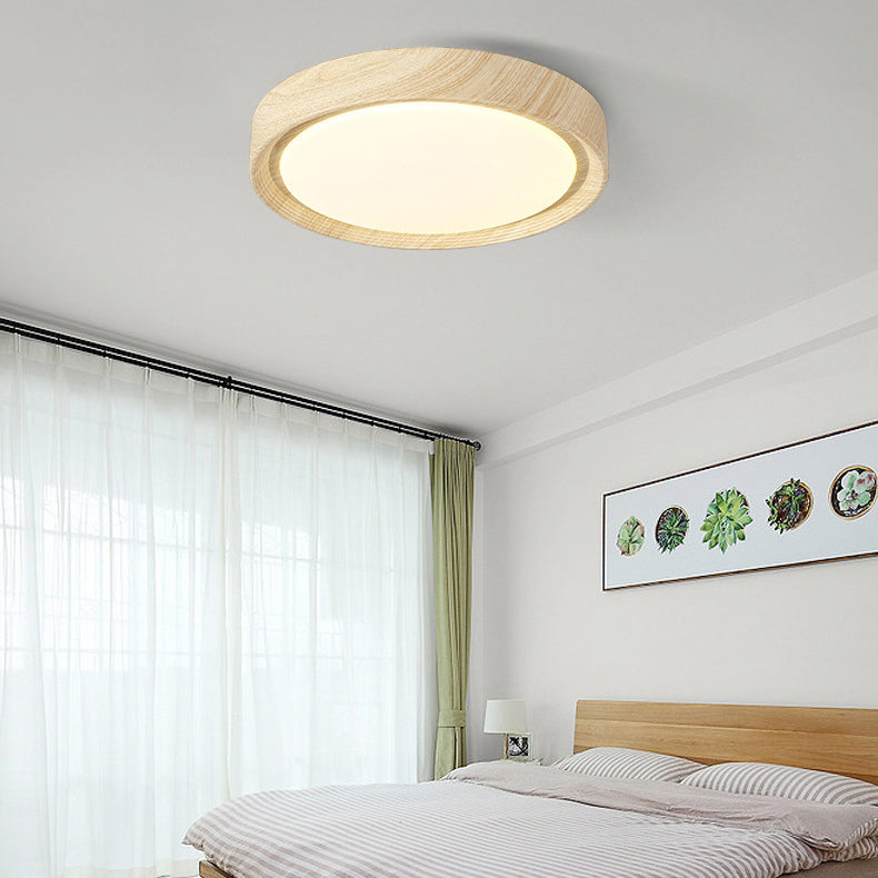 Contemporary Simplicity Round Wood Grain Acrylic LED Flush Mount Ceiling Light For Bedroom