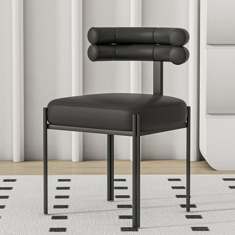 Contemporary Nordic Square Curved Backrest Leather Carbon Steel Dining Chair For Dining Room