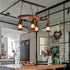 Traditional Japanese Wood Double Moon Design Iron Glass Bottle Shade 4-Light Island Light Chandelier For Dining Room