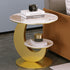 Modern Luxury Round Crescent Moon Frame Slab Carbon Steel End Table 2-Tray For Living Room