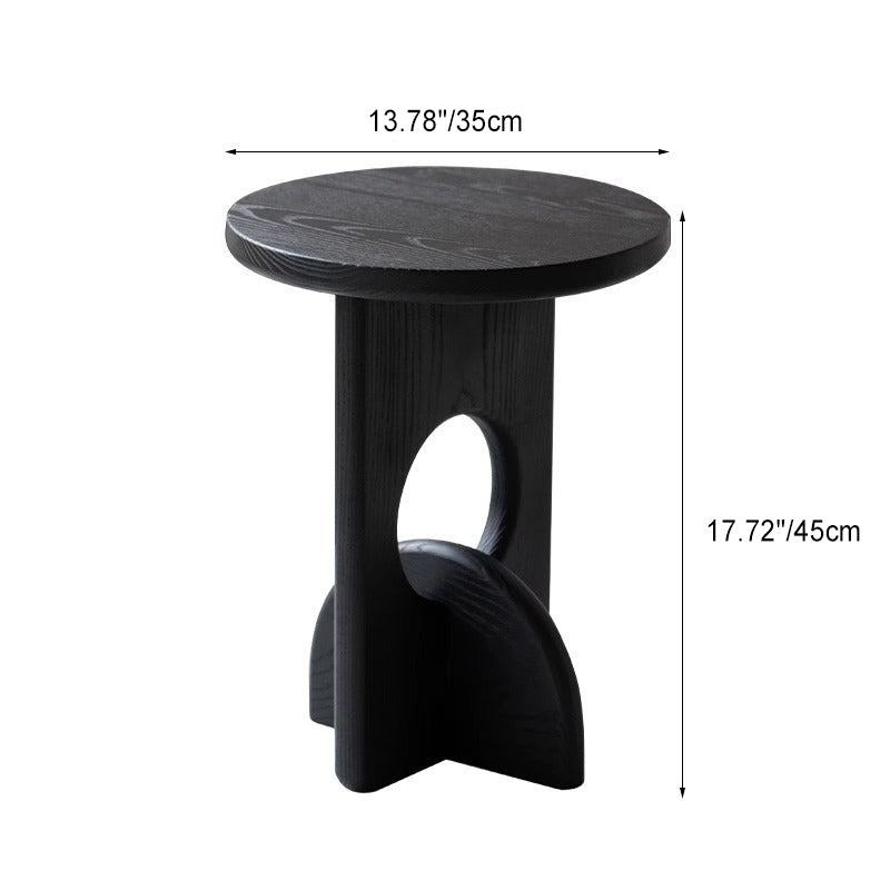 Modern Minimalist Round Cross Base Ash Wood End Table For Living Room