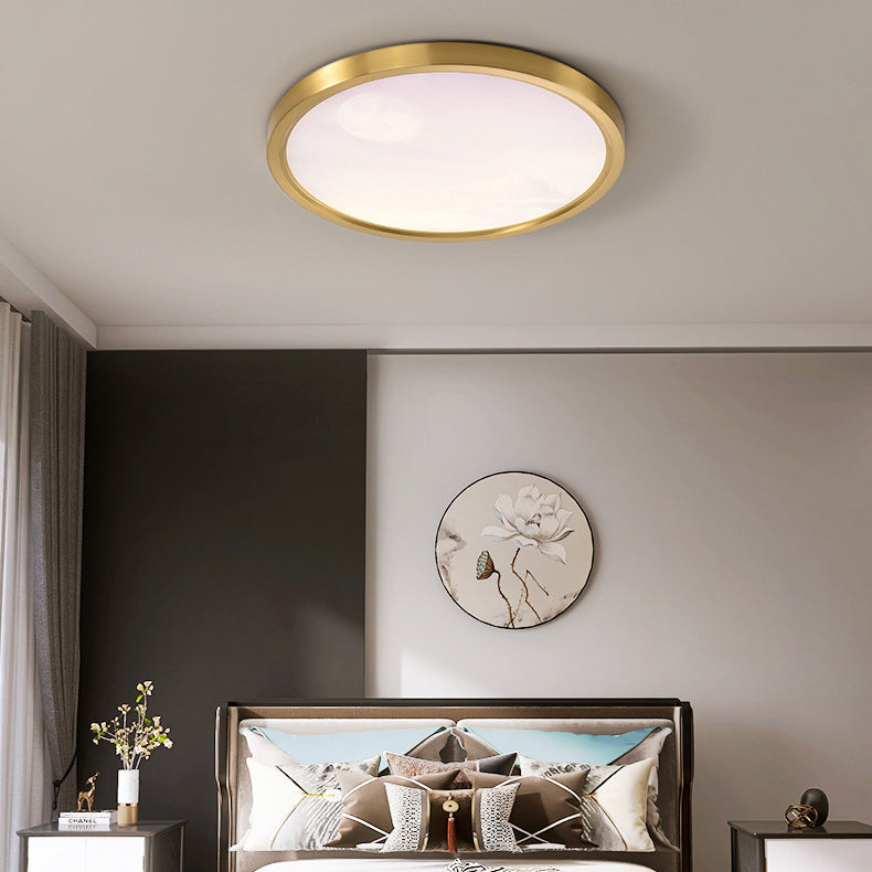 Modern Simplicity Full Copper Blue Sky Cloud Design Round Acrylic Shade LED Flush Mount Ceiling Light For Living Room