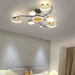 Modern Luxury Branch Round Hardware Iron Acrylic Crystal Silicone LED Semi-Flush Mount Ceiling Light For Living Room