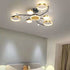 Modern Luxury Branch Round Hardware Iron Acrylic Crystal Silicone LED Semi-Flush Mount Ceiling Light For Living Room