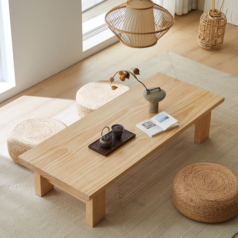 Traditional Japanese Rectangular Tabletop Solid Wood Coffee Table 4-Leg For Living Room