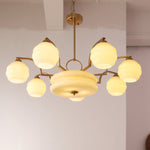 Modern Mid-Century Branch Curved Rod Round Orb Iron Glass 4/6/8 Light Chandelier For Living Room