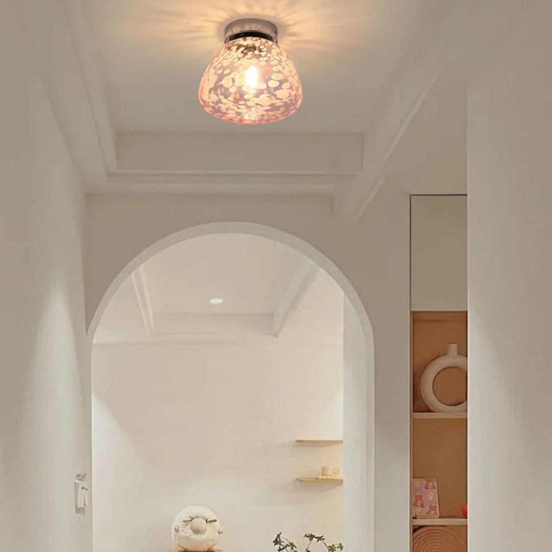 Modern Minimalist Round Iron Glass 1-Light Semi-Flush Mount Ceiling Light For Living Room