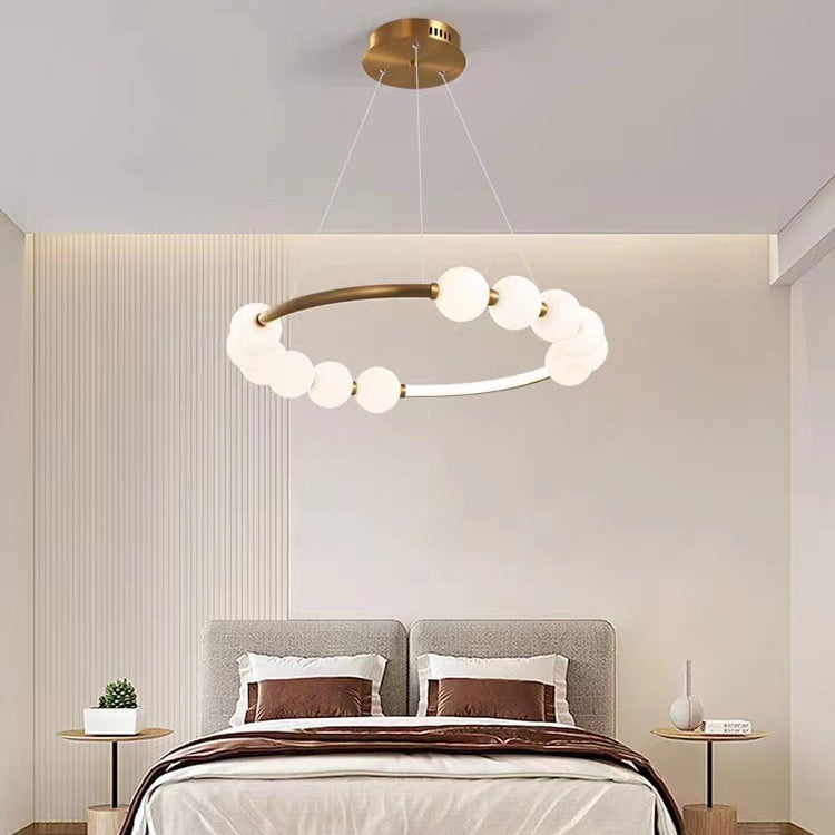 Modern Minimalist Round Aluminum Glass LED Chandelier For Living Room