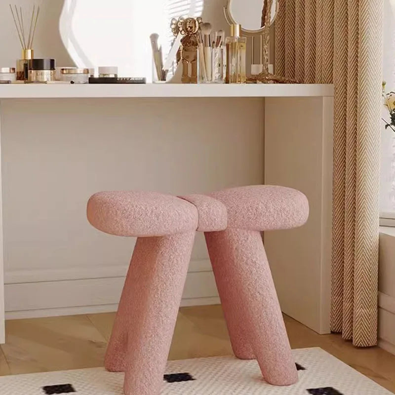 Contemporary Scandinavian Lambswool Butterfly Design Vanity Stool For Bedroom