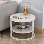 Modern Simplicity Round Wood Iron Frame Side Table 2-Tier For Living Room