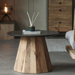 Contemporary Round Oak Wood Veneered Top Coffee Table For Living Room