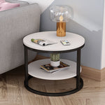 Modern Simplicity Round Wood Iron Frame Side Table 2-Tier For Living Room