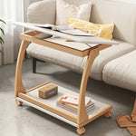 Traditional Vintage MDF Flip-top Movable Side Table 2-Tier Storage Shelves For Living Room