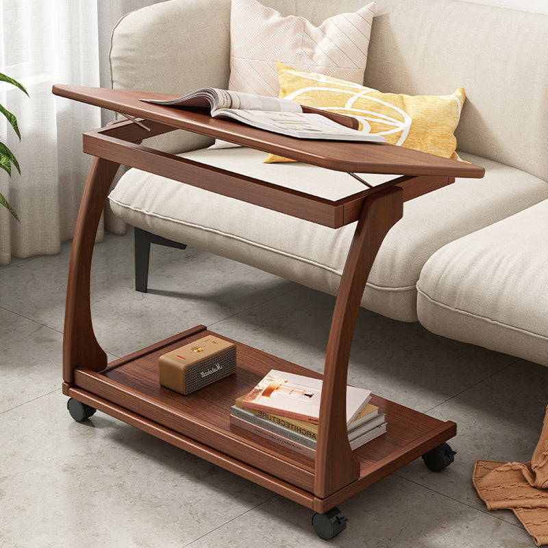 Traditional Vintage MDF Flip-top Movable Side Table 2-Tier Storage Shelves For Living Room