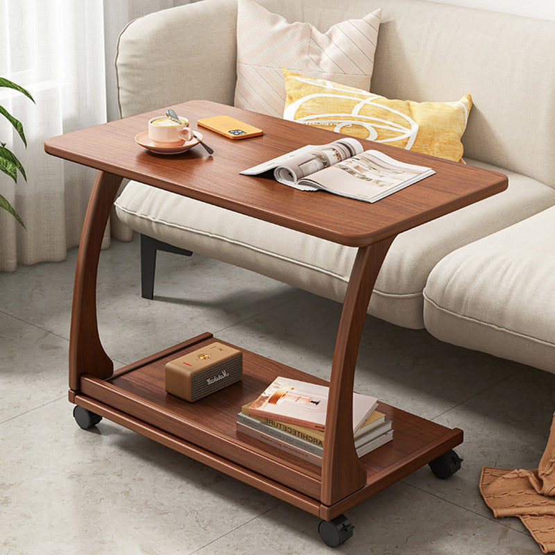 Traditional Vintage MDF Flip-top Movable Side Table 2-Tier Storage Shelves For Living Room