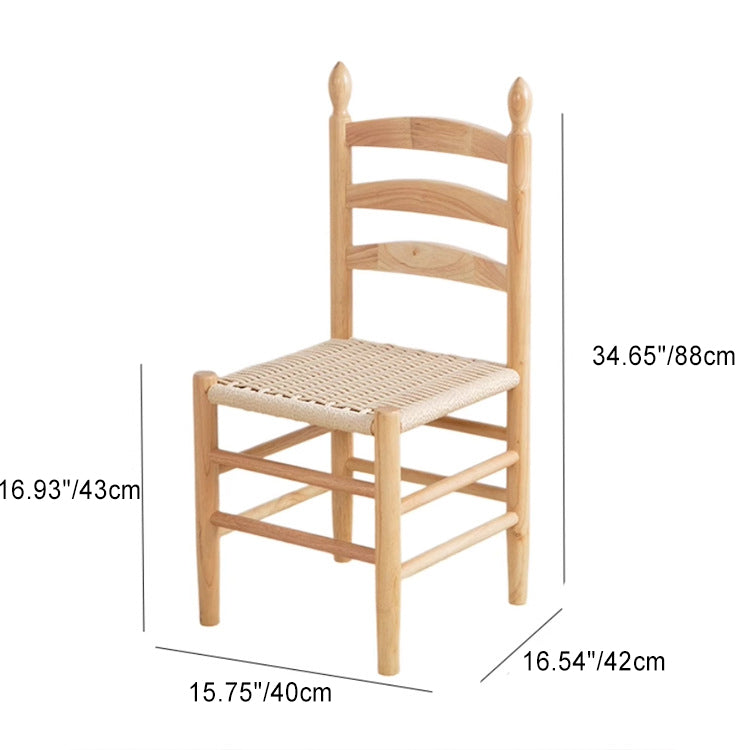 Contemporary Retro Square Braided Rope Solid Wood Dining Chair Ladder-back Footrest For Dining Room