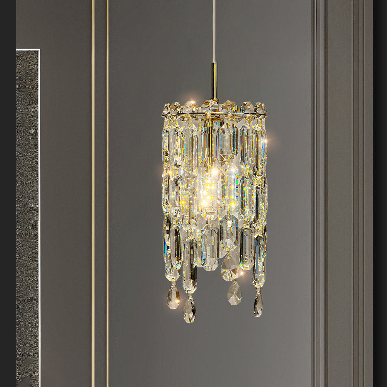 Modern Art Deco Cylinder Hardware Crystal 1-Light Pendant Light For Living Room