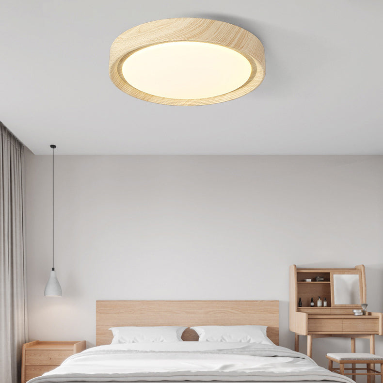 Contemporary Simplicity Round Wood Grain Acrylic LED Flush Mount Ceiling Light For Bedroom