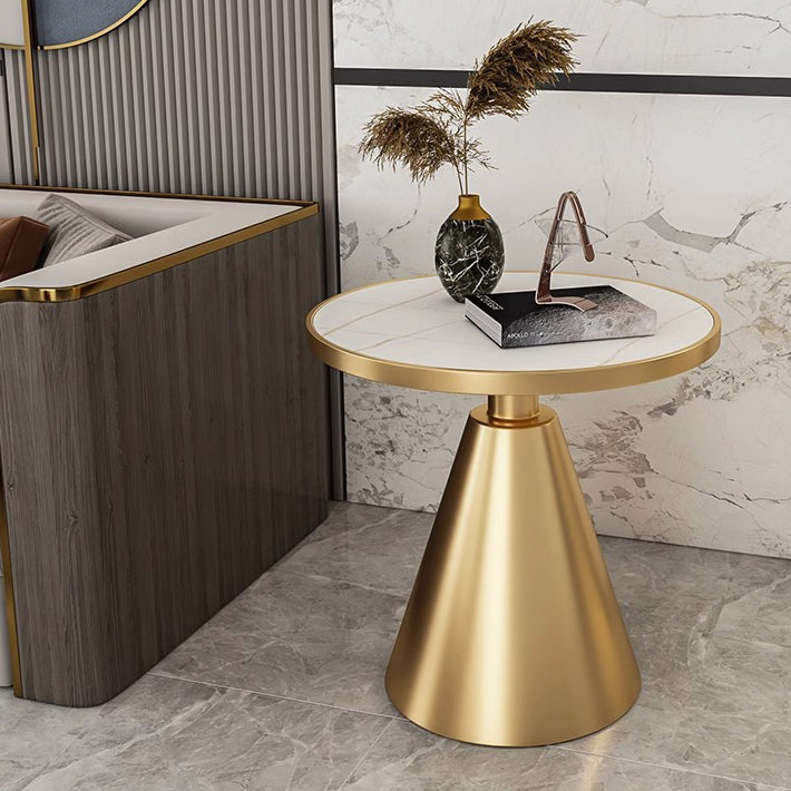 Contemporary Luxury Round Sintered Stone Top Conical Metal Base Coffee Table For Living Room