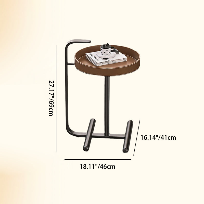 Modern Minimalist Round Tray Leather Stainless Steel Side Table For Living Room