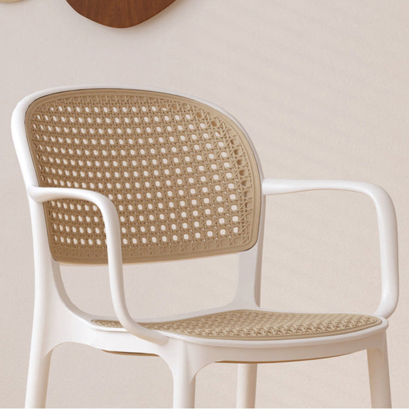 Contemporary Nordic Square Rattan Plastic Dining Chair Backrest Armrest For Dining Room