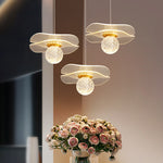 Contemporary Luxury Ruffled Acrylic Decor Spherical Shade LED Pendant Light For Bedroom