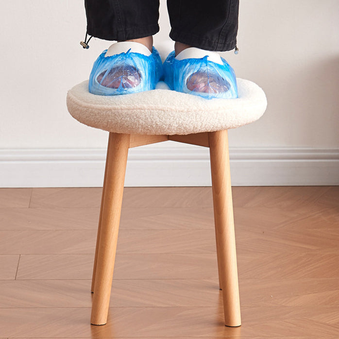 Modern Minimalist Round Lambswool Wood Vanity Stool For Bedroom