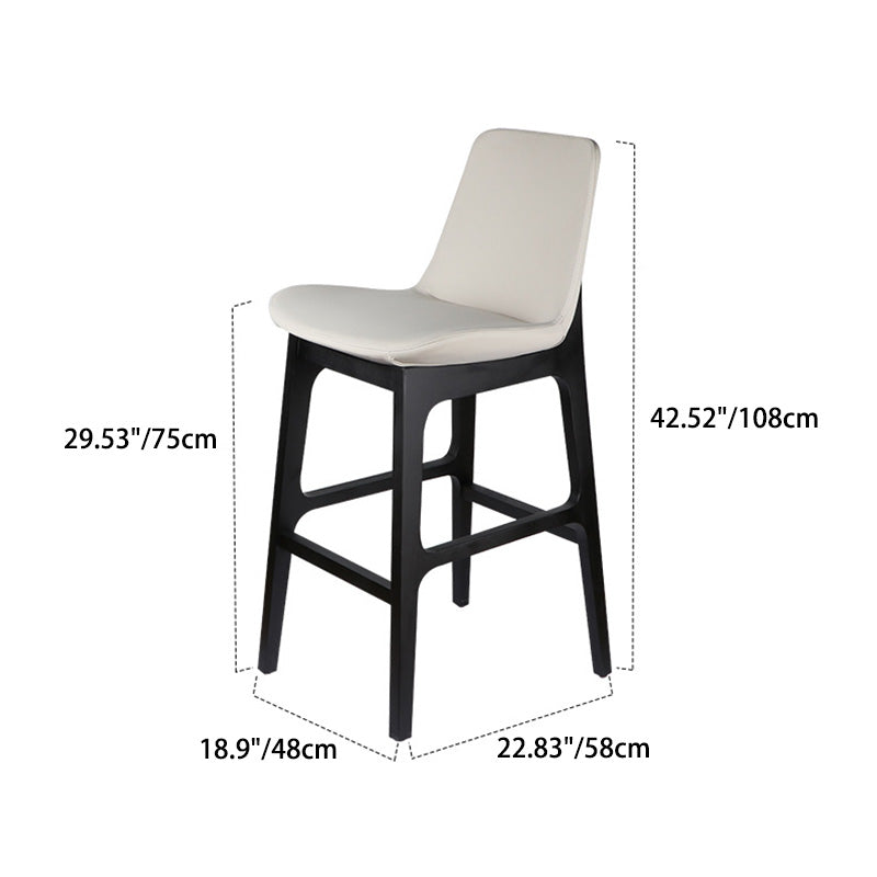 Contemporary Nordic Microfiber Leather Wood Bar Stool Arc Back Footrest For Dining Room