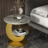 Modern Luxury Round Crescent Moon Frame Slab Carbon Steel End Table 2-Tray For Living Room